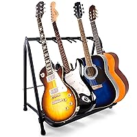 Pyle Foldable Universal Multi 5 Stand Portable Collapsible Instrument Floor Guitar Rack Holder w/Foam Padding-for Acoustic, Electric, Bass Guitar & Guitar Bag/Case PGST53,Black