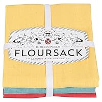 Now Designs Floursack Kitchen Dish Towels, Cotton, Lemon/Turquoise/Grenadine 20 x 30in, Set of 3