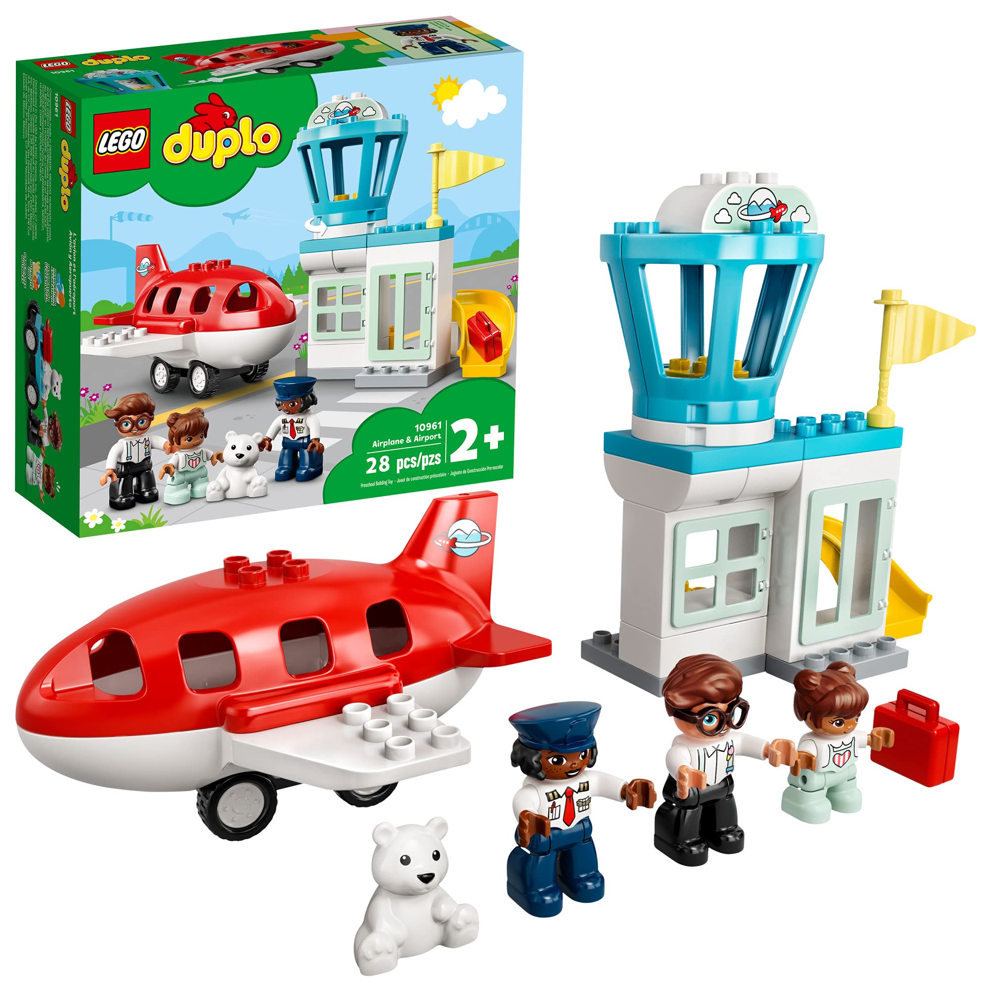 LEGO DUPLO Town Airplane & Airport 10961 Building Toy; Imaginative Playset for Kids; Great, Fun Gift for Toddlers; New 2021 (28 Pieces),Multicolor,One Size