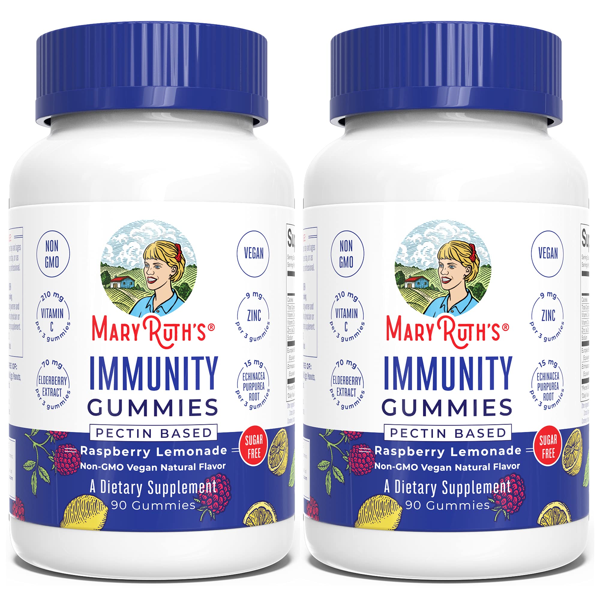 MaryRuth's | 5-in-1 Immunity Gummies for Adults and Kids | Immune Support Supplement with Zinc, Vitamin C, D3, Elderberry, Echinacea | Raspberry Lemonade Flavor | Vegan, Non-GMO, Gluten Free | 2-Pack