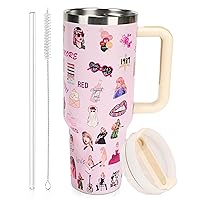40oz Tumbler with Handle, Stainless Steel Vacuum Insulated Tumbler with Lid and Straw, Reusable Leakproof Large Capacity Car Water Bottle Travel Mug Pink