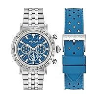 Nautica Men's NAPSPF302 Spettacolare Recycled Stainless Steel Bracelet & Light Blue Silicone Strap Watch