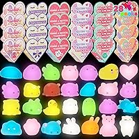 28 Packs Valentine Glow in The Dark Mochi squishy toy Party Favors with Valentine Heart Boxes for Kids Kawaii Classroom Exchange, Party Gifts Stress Relief Toys Valentine Classroom Prize