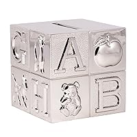 Pewter ABC Block Bank for Kids, Newborn Gift, Silver, 3”x3”x3”, Shiny Non-Tarnish Nickel Plated Finish, Polished Finish, Gift Box Included Pewter ABC Block Bank for Kids, Newborn Gift, Silver, 3”x3”x3”, Shiny Non-Tarnish Nickel Plated Finish, Polished Finish, Gift Box Included
