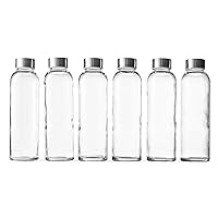 18-Oz. Glass Water Bottles with Lids, Juice Bottles - BPA Free & Eco-Friendly Reusable Refillable Bottles for Juicing, Set of 6 - Clear
