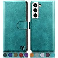 SUANPOT for Samsung Galaxy S22 with RFID Blocking Leather Wallet case Credit Card Holder,Flip Folio Book Phone case Shockproof Cover Women Men for Samsung S22 case Wallet Blue Green