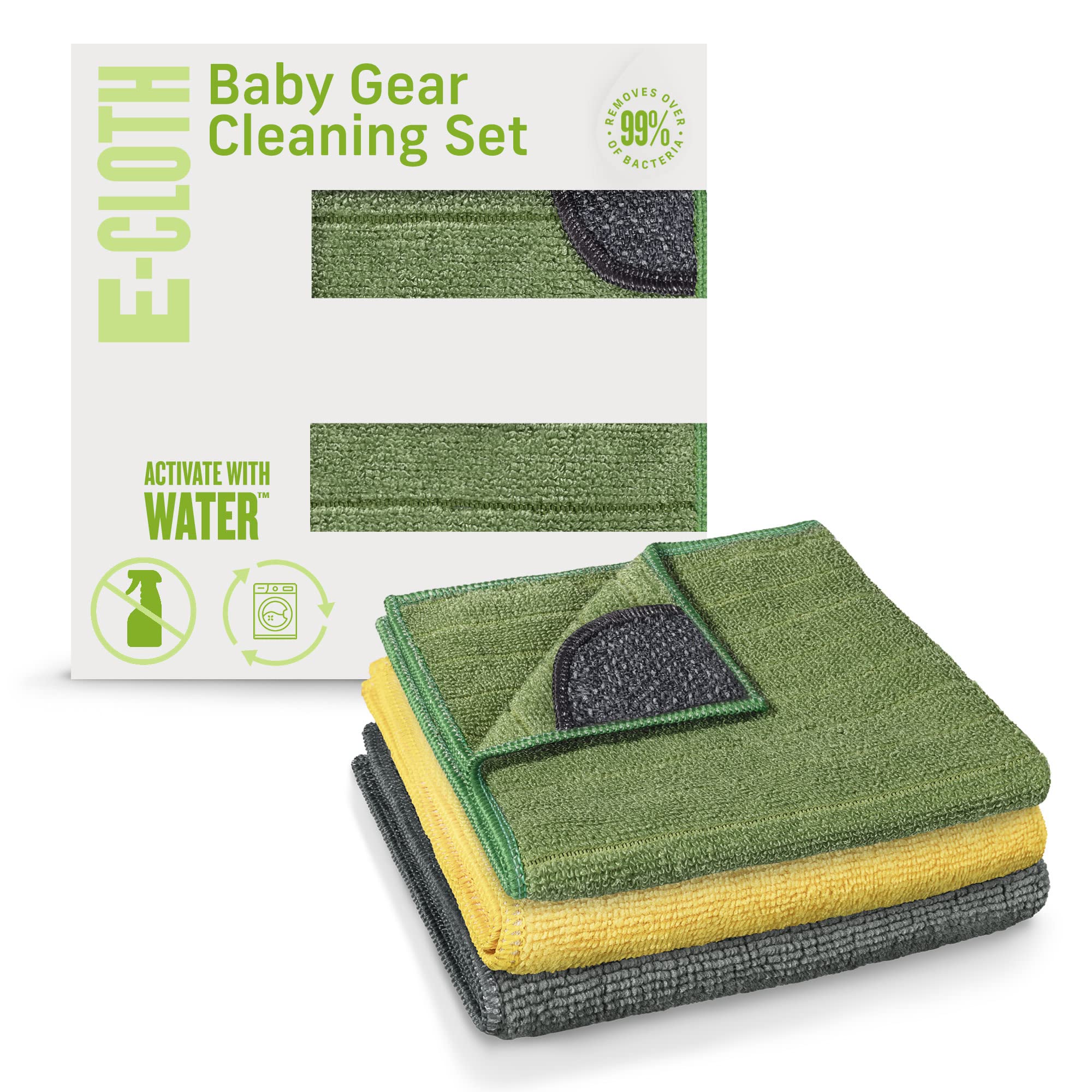 E-Cloth Baby Gear Cleaning Kit, Premium Microfiber Cloth, Ideal for Baby High Chairs, Cover, Car Seat, Booster Seat, Stroller, Nursery Toys, 100 Wash Promise