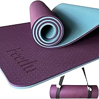 Yoga Mat with Strap – 10mm & 12mm Thick Yoga Mat, Non-Skid Dual Surface Workout Mat, Eco-Friendly POE Yoga Mats for Women Men Kids, Perfect Exercise Mat for Pilates, Yoga, and Floor Workouts, Includes Carrying Strap.