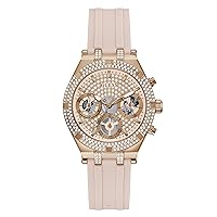 GUESS Ladies Sport Crystal Crystal Cut-Thru 38mm Watch – Rose Gold-Tone Glitz Dial Rose Gold-Tone Stainless Steel Case with Pink Silicone Strap