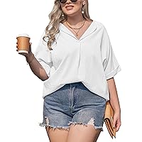 IN'VOLAND Womens Plus Size Blouse V Neck Shirt Short Sleeve Casual Formal Summer Office Tops
