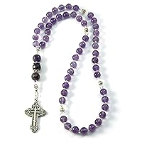 Christian Orthodox 50 Prayer Beads Komboskini Chotki Amethyst Gemstone with Made in Holy Land Crucifix and Blessed in the Church of the Holy Sepulcher