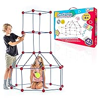 Power Your Fun Fun Forts Kids Tent for Kids - 81 Pack Fort Building STEM Toys Kit, Construction Toys Play Tent Indoor and Outdoor Playhouse for Kids with 53 Rods and 28 Spheres (Red, Blue)