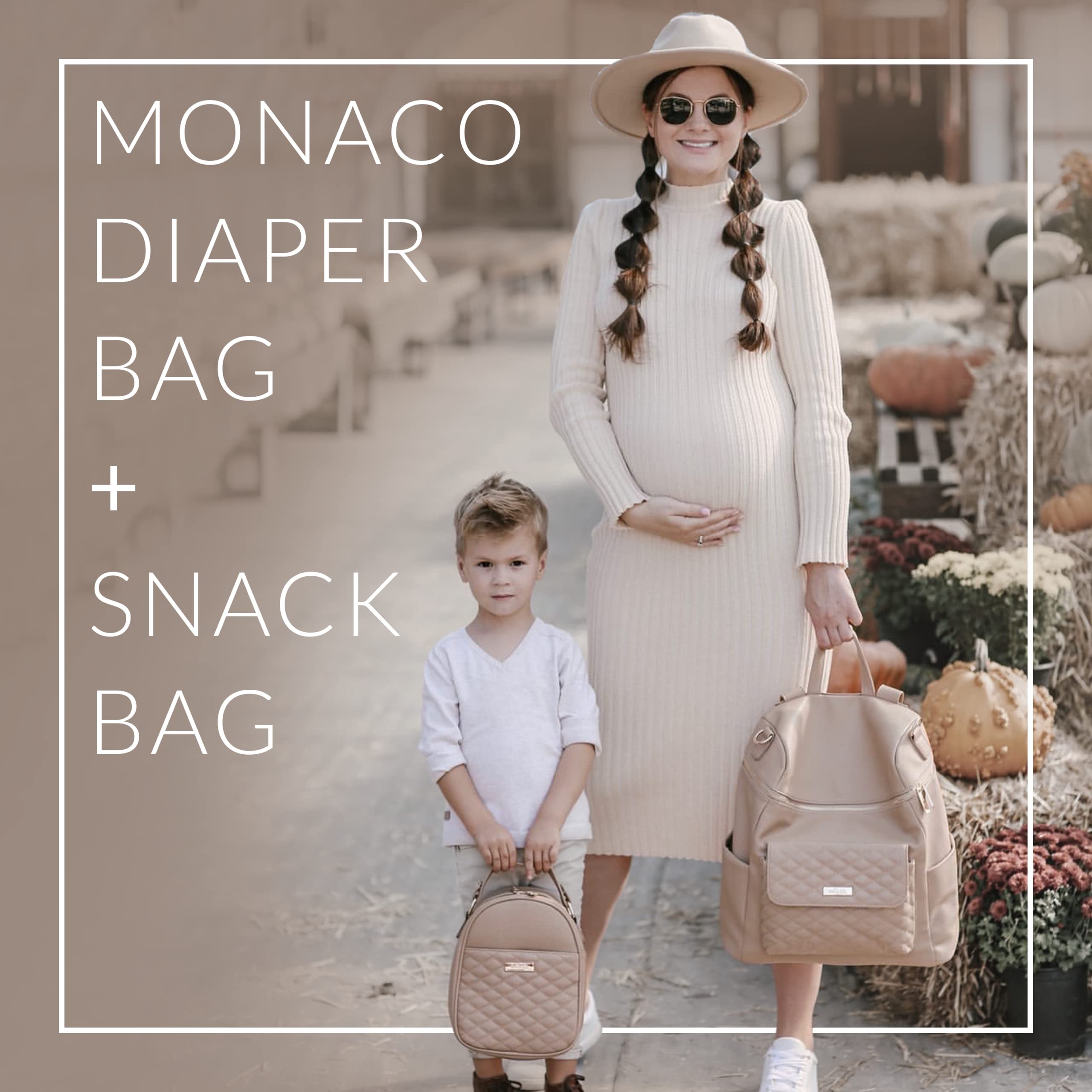 Monaco Diaper Bag + Snack Bag by Luli Bebe - Chic Vegan Leather (Ebony Black)