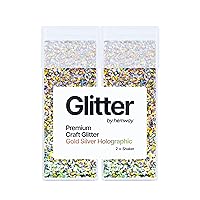 Gold/Silver Holographic Twin Pack Glitter, 2 x Extra Chunky 130G/4.58OZ Craft Glitter Shakers, Craft Glitter for Resin, Metallic Iridescent Sequin Flake Bulk, Glitter for Makeup Body