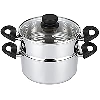 Nevlers 3 Piece Premium Heavy Duty Stainless Steel Steamer Pot Set Includes 3 Quart Cooking Pot, 2 Quart Steamer Insert and Vented Glass Lid | Stack and Steam Pot Set for All Cooking Surfaces