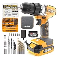 Hi-Spec 58pc 18V Cordless Power Drill Driver, Bit Set & Case - Yellow for Complete Home & Garage DIY Tool - Rapid Drilling, Rechargeable Battery, LED Light