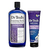Dr Teal's Foaming Bath & Body Lotion Gift Set (2 Pack, 42oz Total) - 34oz Soothe & Sleep Lavender Foaming Bath & 8oz Nighttime Therapy Melatonin Body Lotion - for a Better Nights Sleep