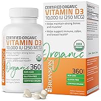 Bronson Vitamin D3 10,000 IU (250 mcg) Immune Support, Healthy Muscle Function & Bone Health, High Potency Organic Non-GMO Vitamin D Supplement, 360 Tablets