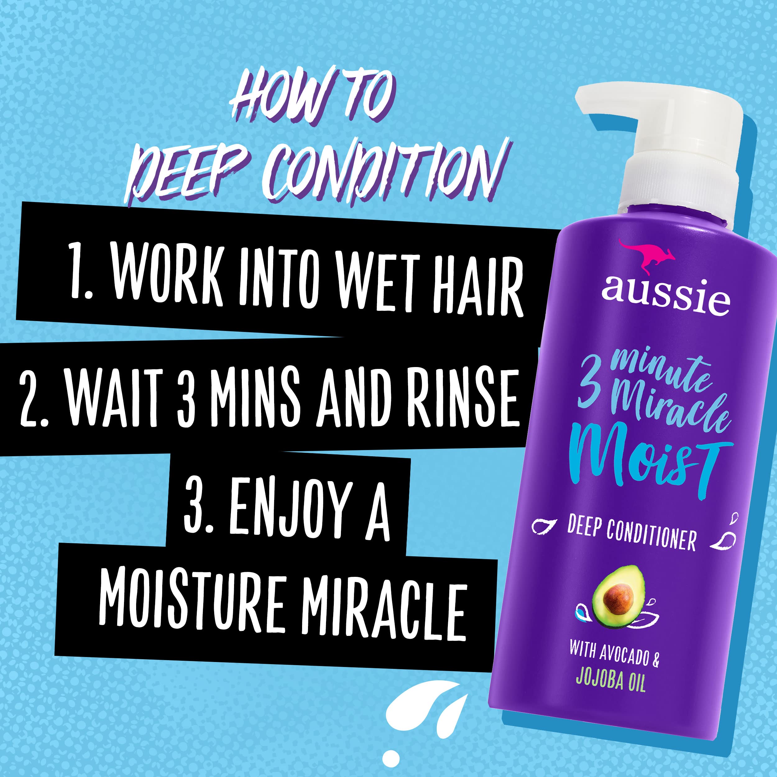 Aussie Deep Conditioner For Dry Hair with Avocado, Paraben Free, 3 Minute Miracle Moist, 16 Fl Oz Each, Triple Pack