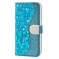 XYX Wallet Case for Samsung Galaxy A12, Wallet Case for Women and Girls with Card Slots, Glitter Splice Pu Flip Leather Case, Blue