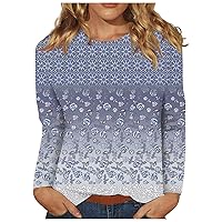 Womens Workout Top, Sexy Floral Print Long Sleeve Crewneck Shirts Casual Fashion Loose Tees Blouses Fall Clothes