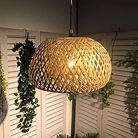 Modern Pendant Lights with Plug in Cord, Handmade Rattan Living Room Decor Ceiling Lamps with Hanging Lighting Bamboo Round Japanese Style Farmhouse Chandelier for Kitchen