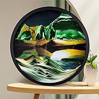 17.3'' Moving Sand Art, 3D Sand Art Liquid Motion Wall Art Deep Sea Sandscape Living Room Decoration, 360° Rotate, Glass Crafts Solid Wood Frame, Relaxing Mood Home Office Work Decor (Green)