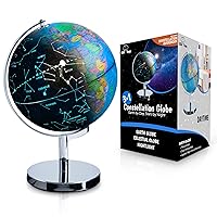 USA Toyz Illuminated Globe of the World with Stand - 3in1 World Globes, Constellation Globe Night Light, Globe Lamp with Built-In LED, Easy to Read Texts, Non-Tip Base, 13.5 Inch Tall, 9 Inch Diameter