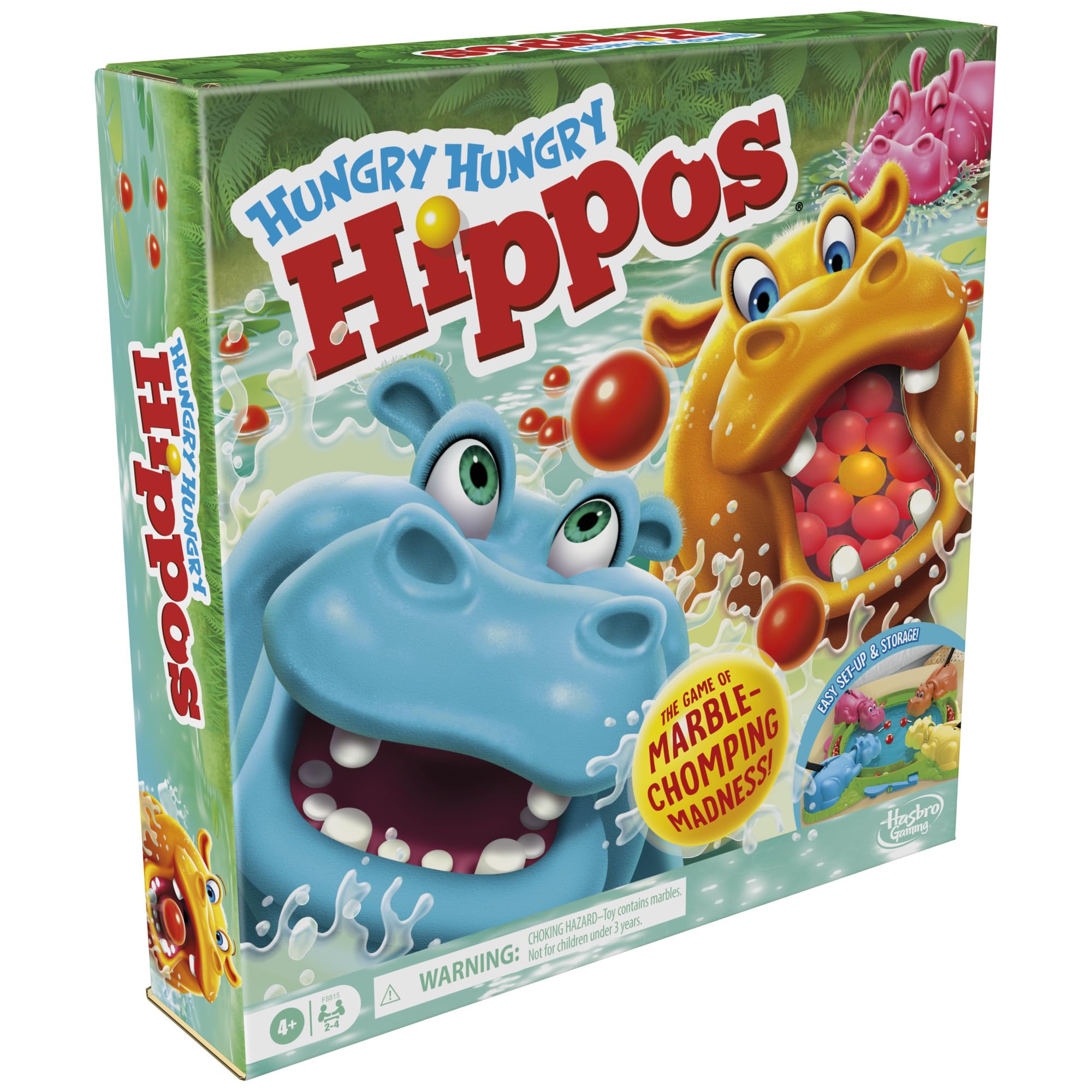 Hungry Hungry Hippos Game for Preschoolers | Instant Marble Relaunch, Easy Set-Up & Storage| Ages 4 and Up | 2 to 4 Players | Kids Games