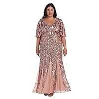 R&M Richards Long Sequin Gown with Flutter Sleeves and Godet Insets