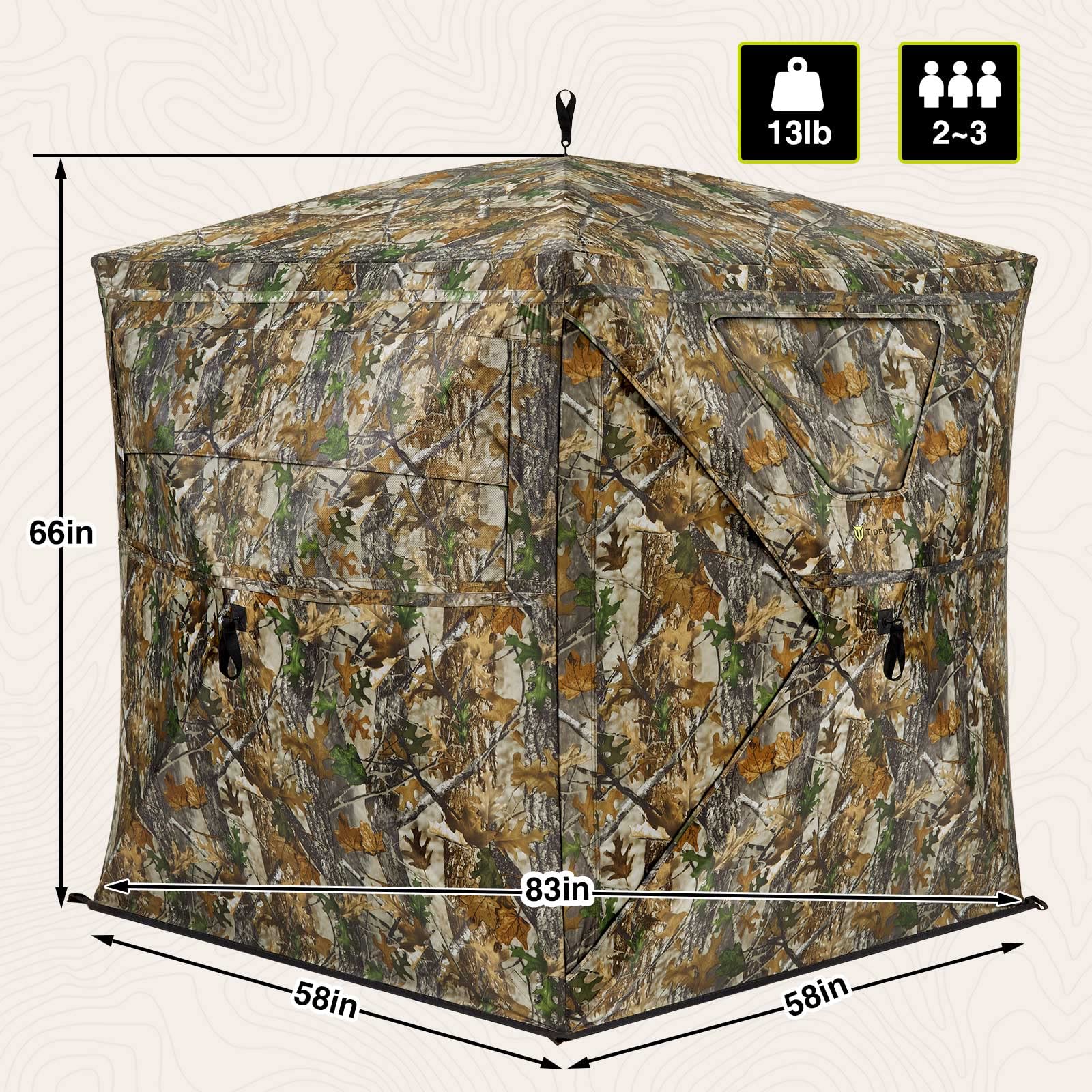 TIDEWE Hunting Blind 270°See Through with Silent Magnetic Door & Sliding Windows, 2-3 Person Pop Up Ground Blind with Carrying Bag, Portable Durable Hunting Tent for Deer & Turkey Hunting