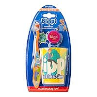 Brush Buddies Blippi Kids Toothbrushes Kit, Manual Toothbrushes for Kids, Toothbrush for Toddlers 2-4 Years, Travel Toothbrush Kit with Cover and Cup, 3PC