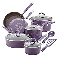 Rachael Ray Cucina Nonstick Cookware Pots and Pans Set, 12 Piece, Lavender Purple