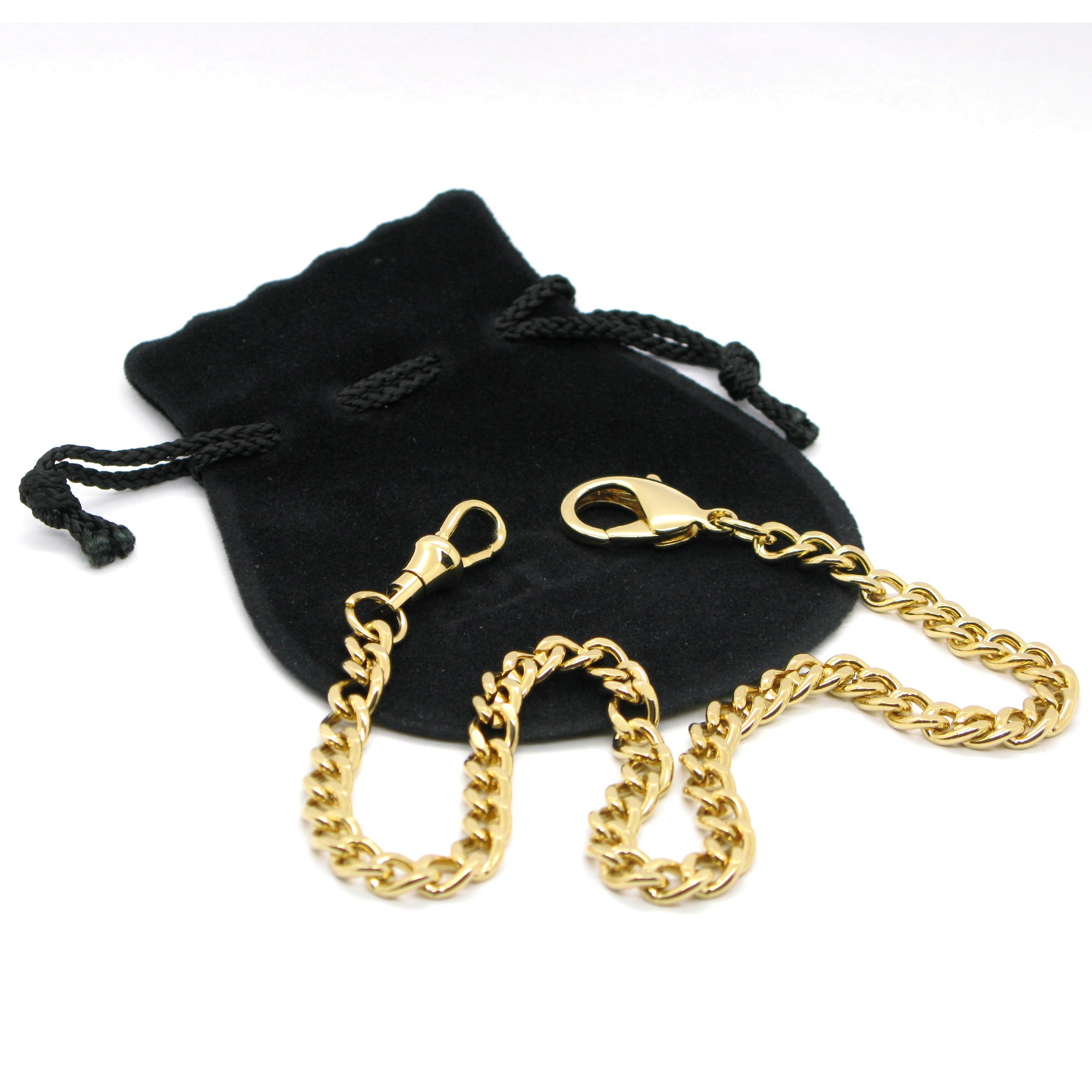 Pocket Watch Chain Albert Chain Gold Color Curb Link Chain with Lobster Clasp and Swivel Clasp FC04