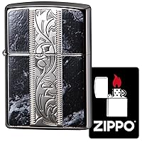 Zippo 2NWT-BK Windproof Brass Lighter, Double Sided, Marble with Special Stickers, Gold