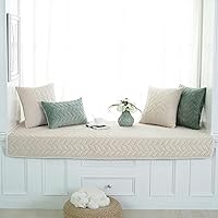 Non-Slip Window Seat Cushions Indoor, Plush Bay Window Cushion, Crystal Velvet Windowsill Cover, Custom Size Bench Cushion (Beige,43x95inch/110x240cm)