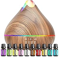 Essential Oil Diffusers for Home with Top 10 Oil Diffuser Gift Sets, 550ml Aroma Diffuser for Essential Oils Large Room, Ultrasonic Cool Mist Diffuser Auto Shut-Off 4 Timers 15 Colors (Brown)