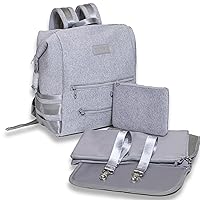 BUNSO Neoprene Diaper Bag Backpack, Water-resistant, Travel Baby Bag With Changing Pad, Stroller Straps, Wet Bag and Pouch (Gray)