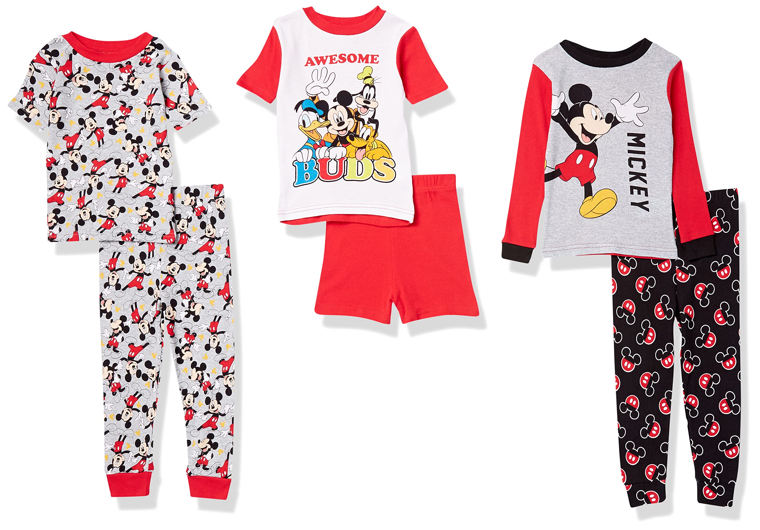 Disney Boys' Mickey Mouse 6-Piece Snug-Fit Cotton Pajamas Set