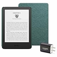 Kindle Essentials Bundle including Kindle (2022 release) - Black, Fabric Cover - Dark Emerald, and Power Adapter