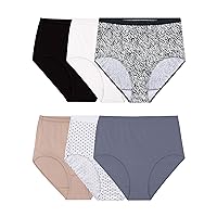 Fruit of the Loom womens Tag Free Cotton Panties (Regular & Plus Size) briefs underwear, Brief - 6 Count (Pack of 1) Assorted Colors, 8 US