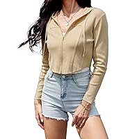 WROLEM Women Lightweight Zip Up Sweater Hoodie Long Sleeve Cropped Lined Slim Fit Casual Cardigans Sweatshirt Jacket Top