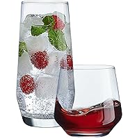 Set of 8 Clear Drinking Glasses Goblets & Chalices Cups - Glass Drinkware for Kitchen & Dinnerware - Glass Cups for Cocktails, Water, Juice, Beer, Stemless Rocks Glasses for Wine and Whiskey Drinks