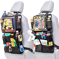 Quint Essence Heavy Duty Car Seat Organizer, Adjustable XL 12.9” Clear Touchscreen Tablet Holder, 11 Storage Pockets Kick Mats Back Seat Protector for kids, car travel accessories (2 Pack)