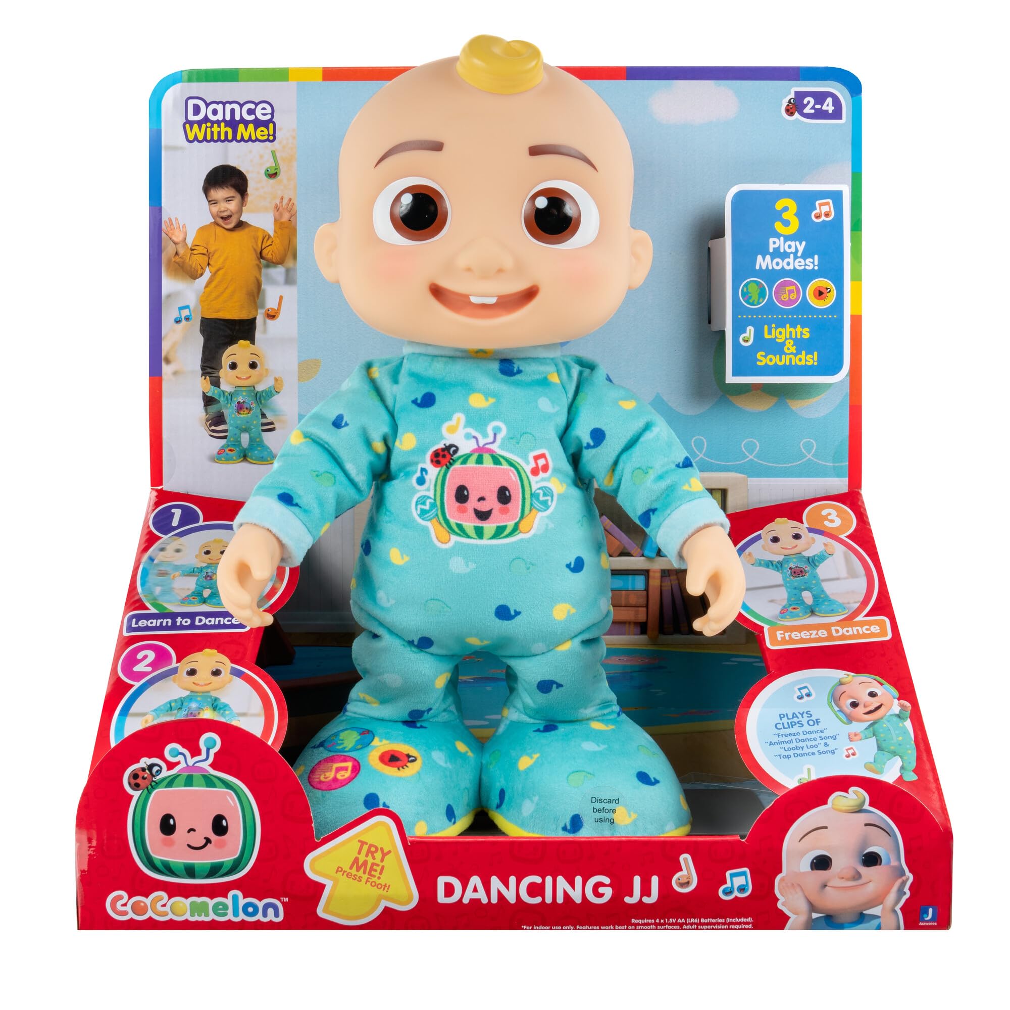 Cocomelon Dancing JJ Feature Doll - Learn to Dance with JJ - Lights, Sounds, Songs, Freeze Dance, and More - Move and Groove with 14” JJ - Toys for Babies, Toddlers, and Preschoolers