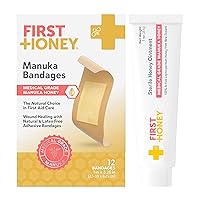 First Honey Manuka Honey Ointment + Honey Adhesive Bandages Bundle | Antibiotic Free Medical Grade | Burns, Cuts, Scrapes, Wound Care, Skin Irritation