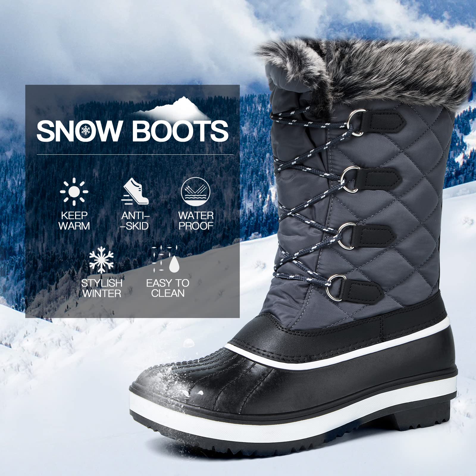 mysoft Women's Waterproof Winter Boots, Warm Insulated Snow Boots for Outdoor