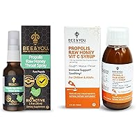 BEE and You Bundle, Propolis Extract Raw Honey Throat Spray and Cough Syrup W/Vitamin C, Soothing Honey, Immune Support Supplement, Sore Throat Relief