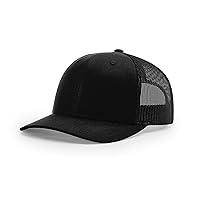 Richardson Unisex 112 Trucker Adjustable Snapback Baseball Cap, Solid Black, One Size Fits Most