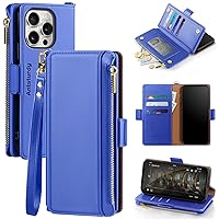 Antsturdy Compatible with iPhone 15 Pro Max Wallet Case,【RFID Blocking】 PU Leather Phone Case Women Men with Card Holder Flip Cover Wrist Strap Zipper Credit Slots for Apple 15 Pro Max,Purple Blue